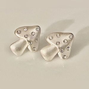 Muted silver tone and rhinestone mushroom earrings by ITS SENSE